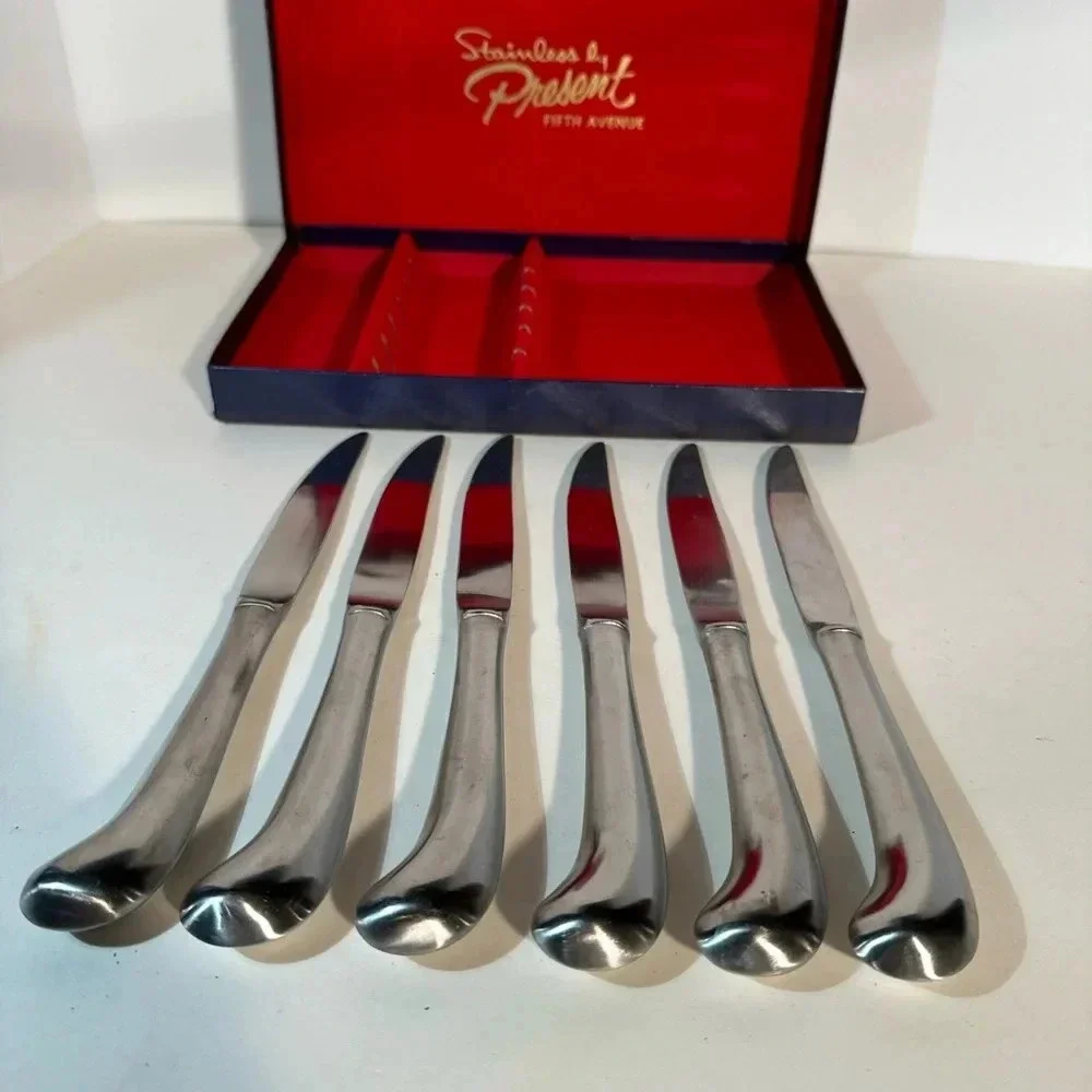 MCM Stainless by Present Fifth Avenue Mount Vernon Dinner Knives Set Of 6 Boxed